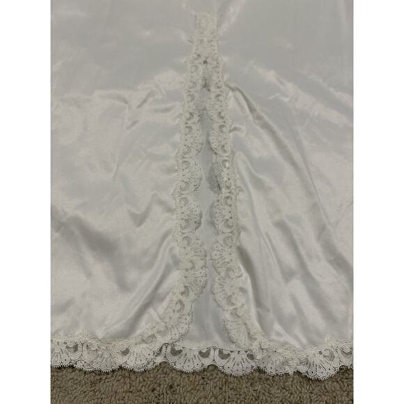 Vtg 60s SHADOWLINE size S HALF SLIP Maxi 36" Long Lace Slit Pillow Tab WHITE H24 - Picture 2 of 10